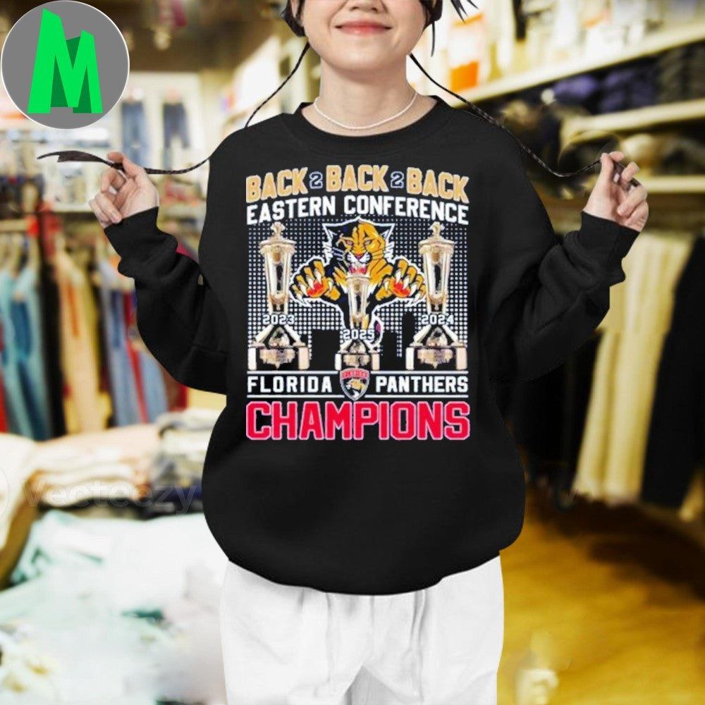 Florida Panthers Back-to-Back-to-Back 2025 Eastern Conference Champions T-Shirt NHL Hockey Fan Apparel Victory Celebration Tee