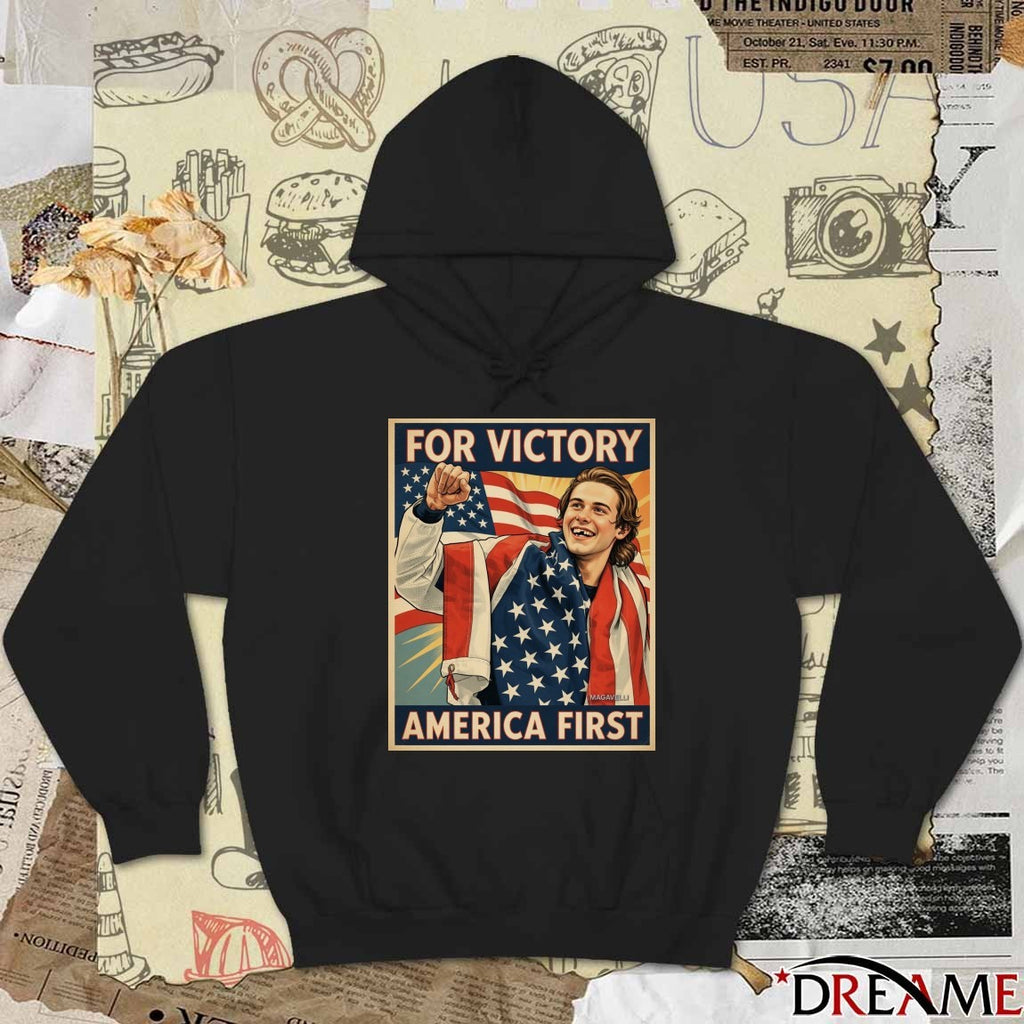 For Victory America First Jack Hughes USA Hockey Retro t-shirt