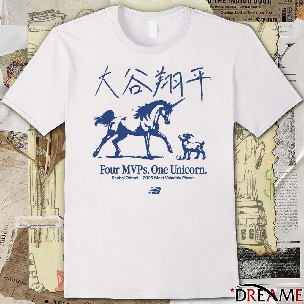 Four MVPs Unicorn One Los Angeles Dodgers Shohei Ohtani 2025 Most Valuable Player t-shirt