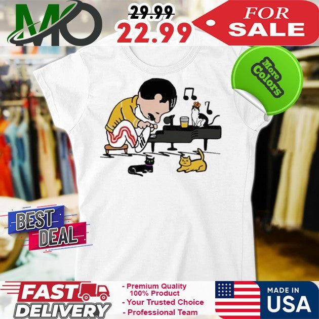 Freddie Mercury In The Form Of Schroeder Peanuts Playing Piano Cartoon Shirt