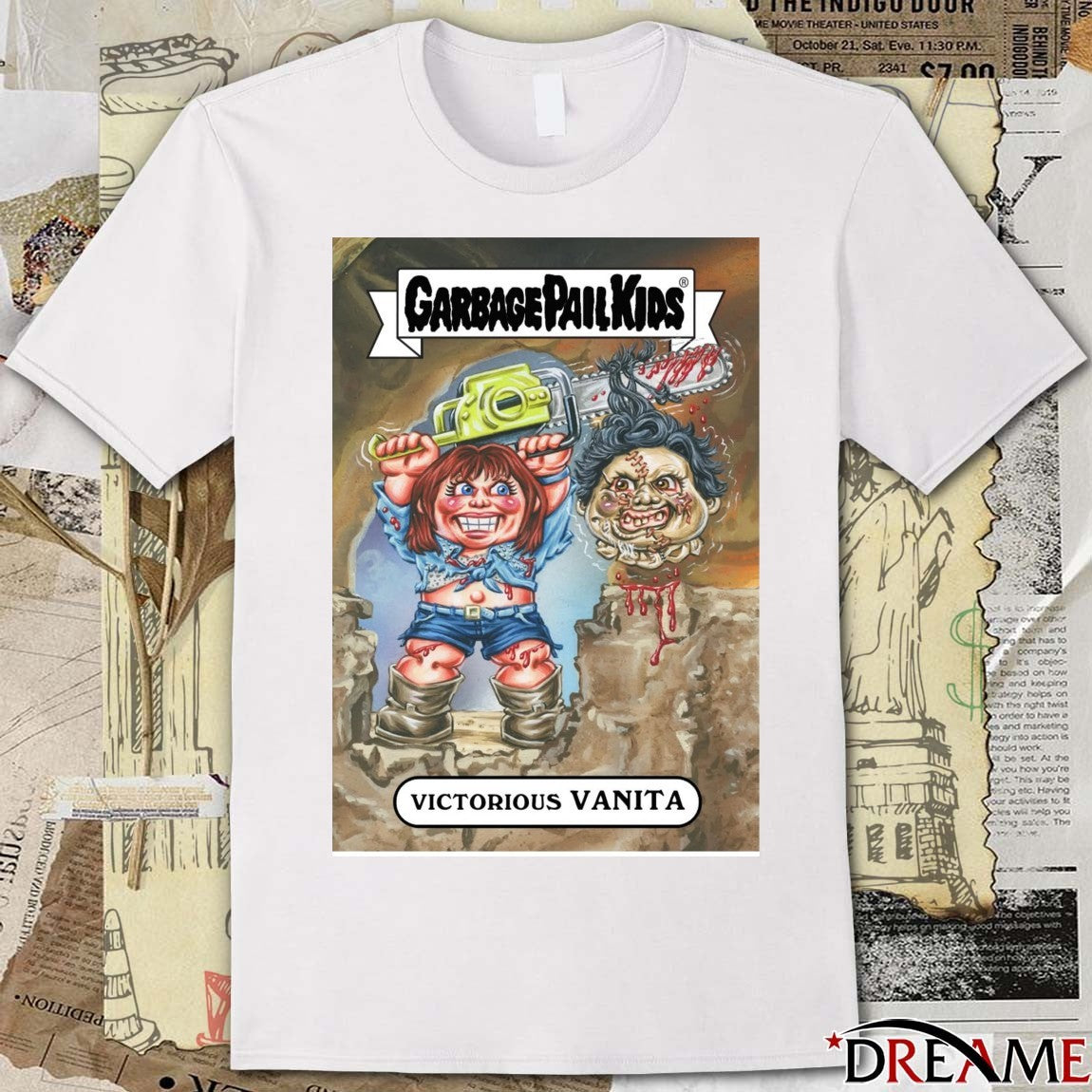 Garbage Pail Kids x Victorious Texas Chainsaw Massacre II Vanita Stretch Brock Card t-shirt