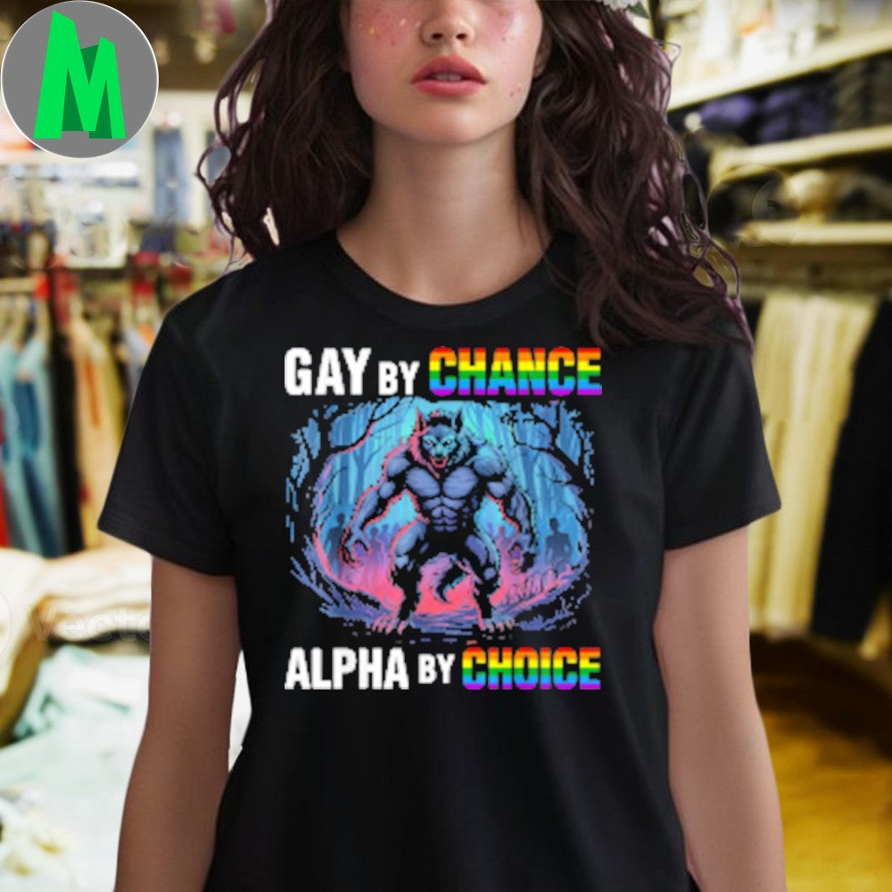 Gay By Chance Alpha By Choice T-Shirt Vintage Wolf Graphic Pride LGBTQ+ Apparel
