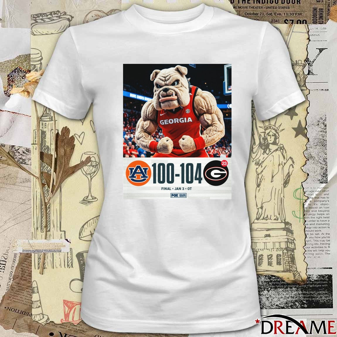 Georgia Bulldogs Vs Auburn Tigers Final Score 104 – 100 SEC Matchup Poster t-shirt