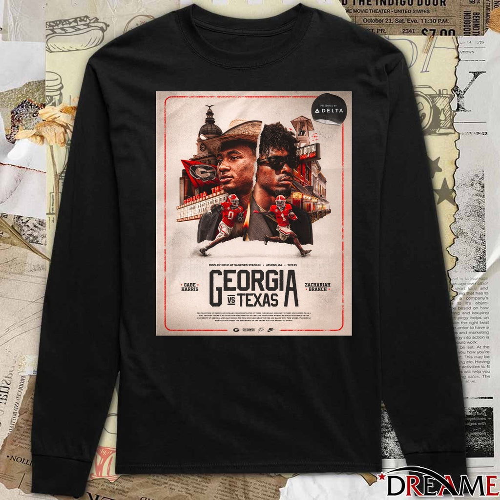 Georgia Bulldogs Vs Texas Longhorns At Dooley Field At Sanford Stadium Athens GA On November 15, 2025 t-shirt