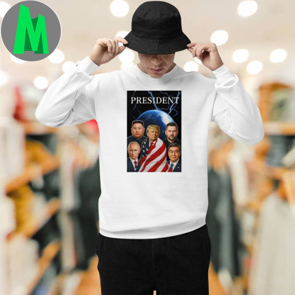 Global Presidents Trump Putin Zelensky Kim Jong-un Xi Jinping Lightning Graphic T-Shirt