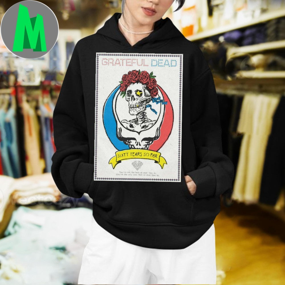 Grateful Dead 60 Years So Far Skull Roses Psychedelic Graphic T-Shirt