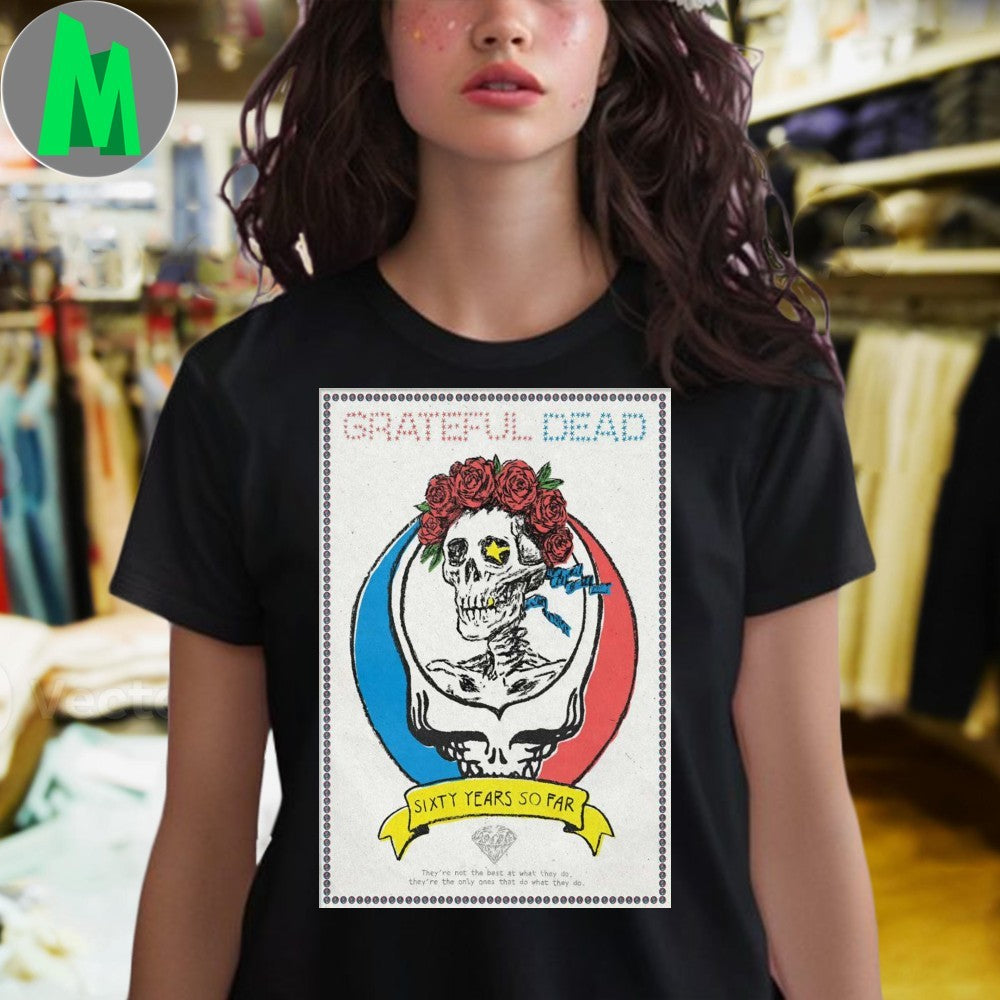 Grateful Dead 60 Years So Far Skull Roses Psychedelic Graphic T-Shirt