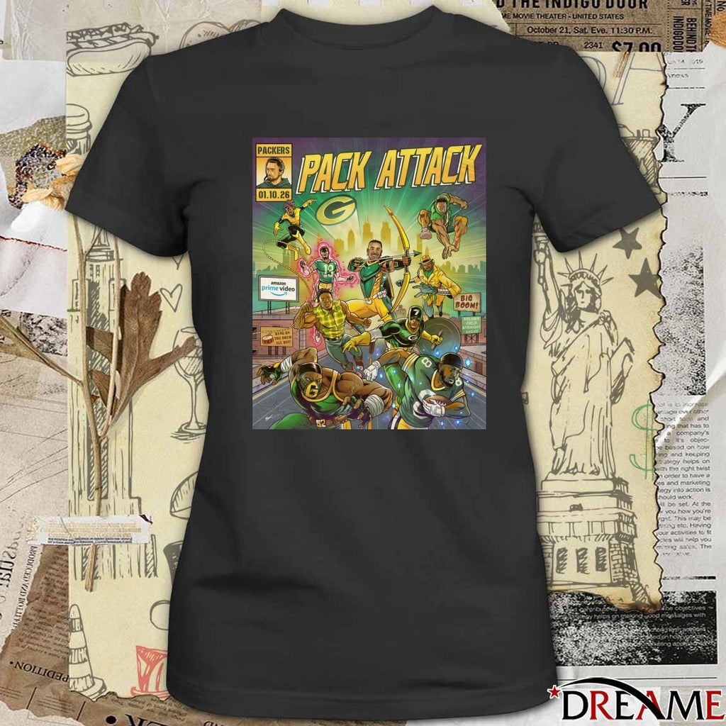Green Bay Packers Pack Attack Bang On The Drum All Day Superheroes January 10, 2026 Poster t-shirt