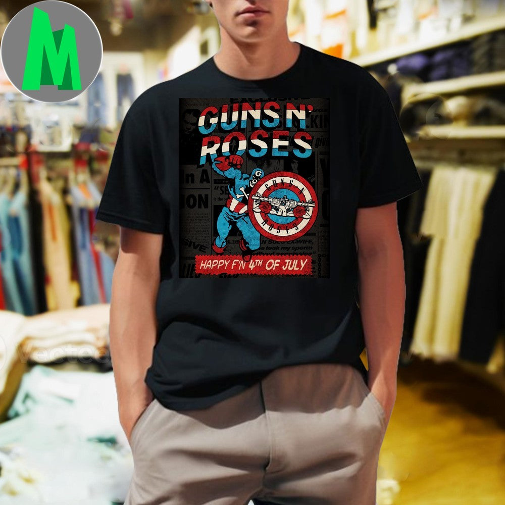 Guns N Roses Happy F’n 4th Of July 2025 Captain America Inspired Art Shirt