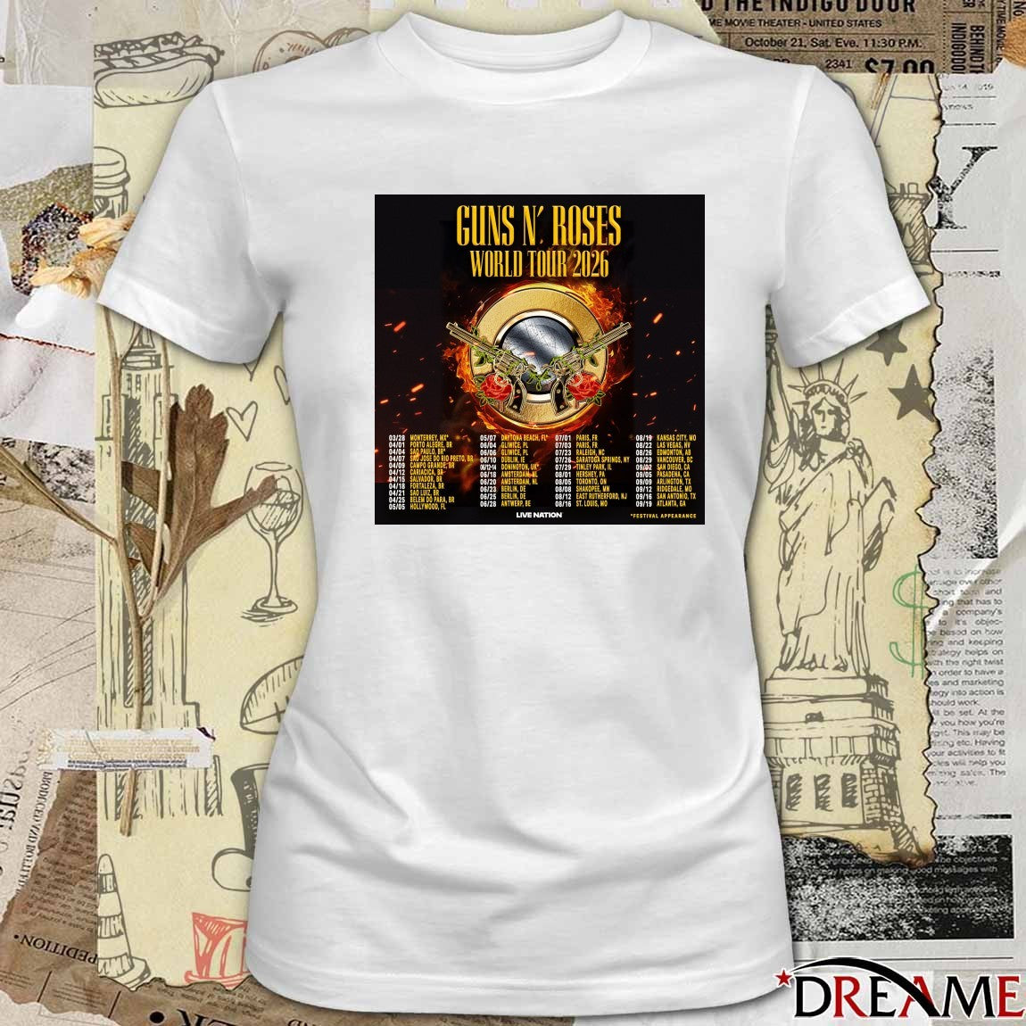 Guns N’ Roses World Tour 2026 3 28 Monterrey MX 04 01 Porto Alegre BR Poster t-shirt