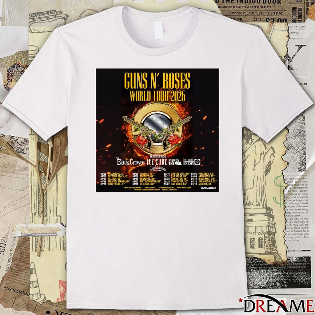 Guns N’ Roses World Tour in 2026 May 5th to September 19th Poster t-shirt