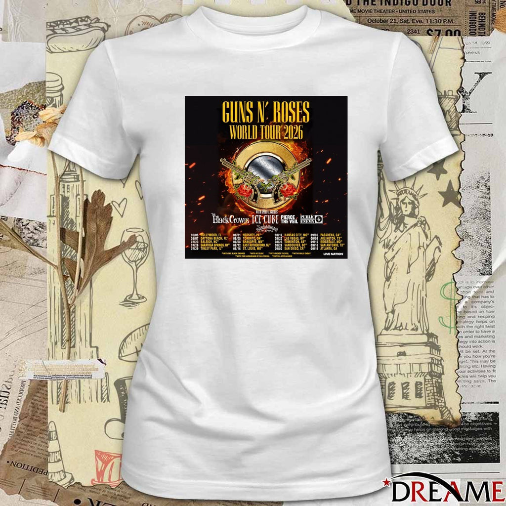 Guns N’ Roses World Tour in 2026 May 5th to September 19th Poster t-shirt