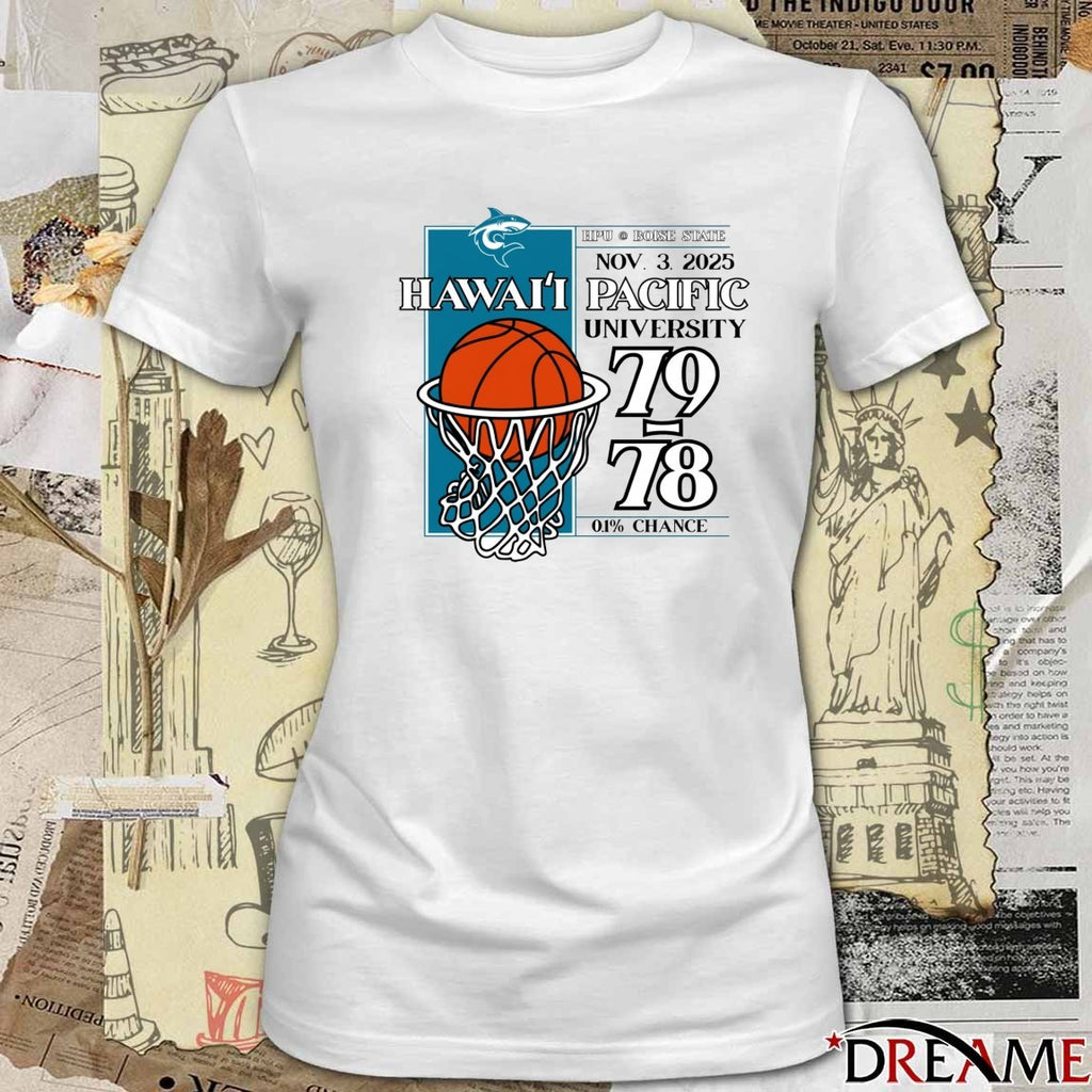 HPU Boise State Nov 3 2025 Hawaii Pacific Men’s Basketball University 79 78 t-shirt