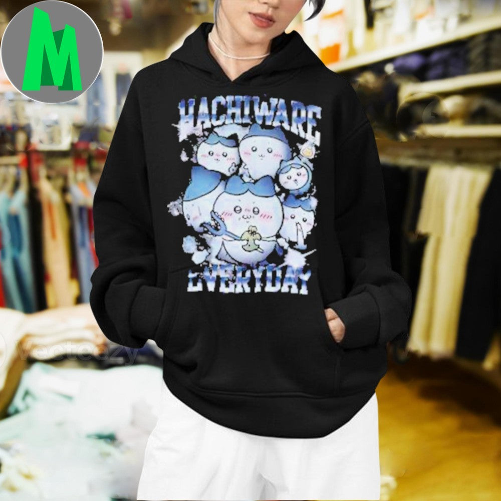 Hachiware Everyday Anime Cartoon Graphic T-Shirt Cute Manga Style Black