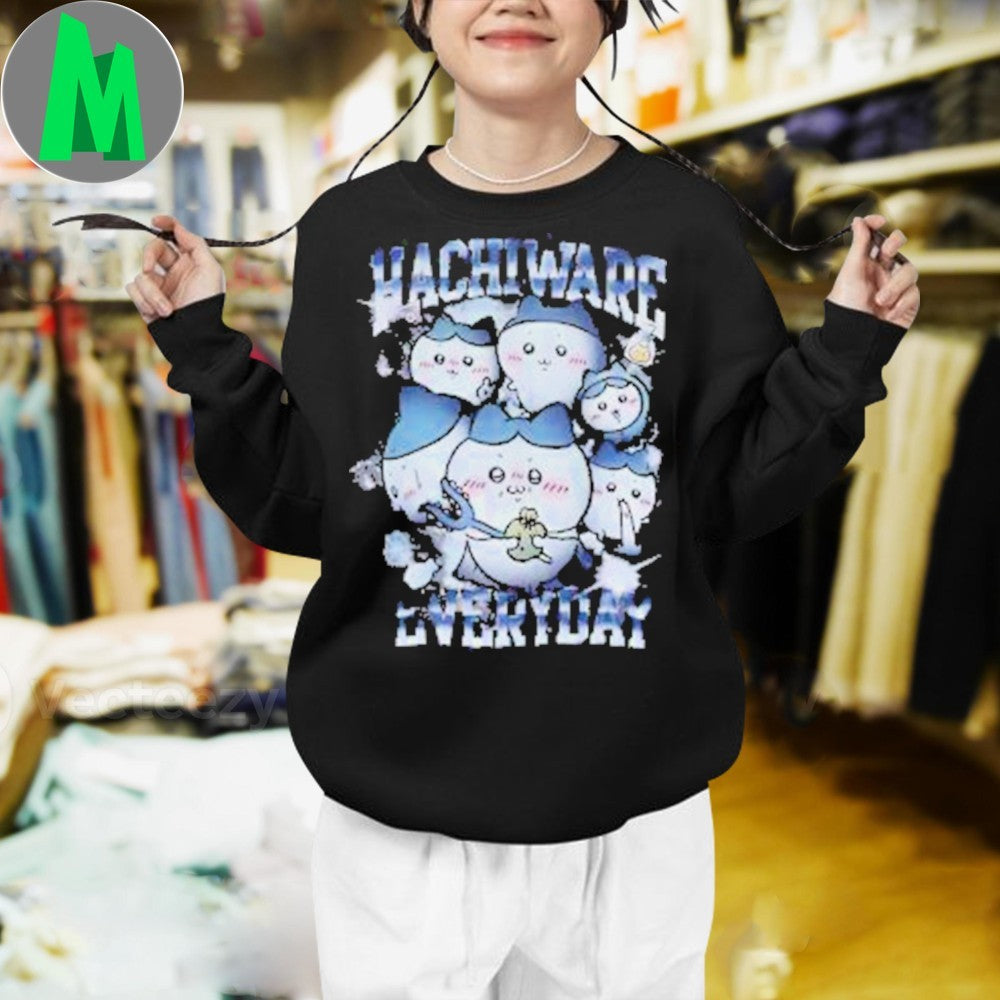 Hachiware Everyday Anime Cartoon Graphic T-Shirt Cute Manga Style Black