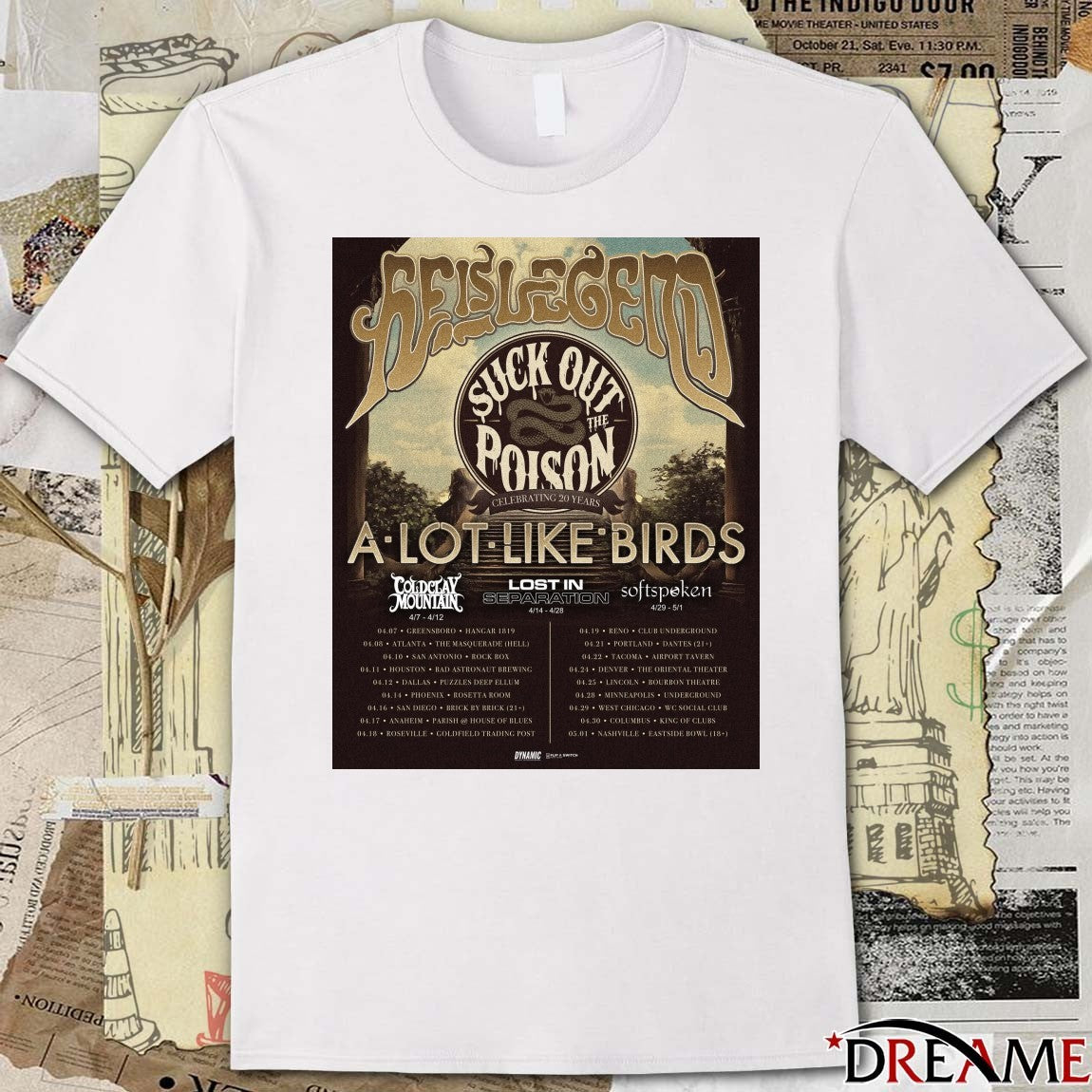 He Is Legend Suck Out The Poison Tour With A Lot Like Birds, Cold Clay Mountain, Lost 2026 Poster t-shirt