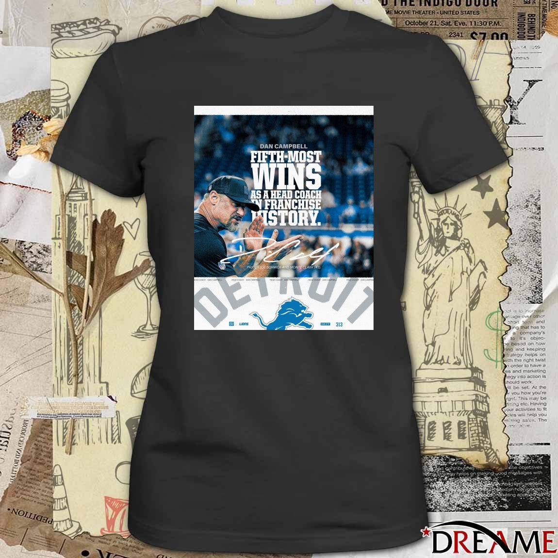 Head Coach Dan Campbell Lions Fifth-most Wins As Head Coach In Franchise History Signature Poster t-shirt