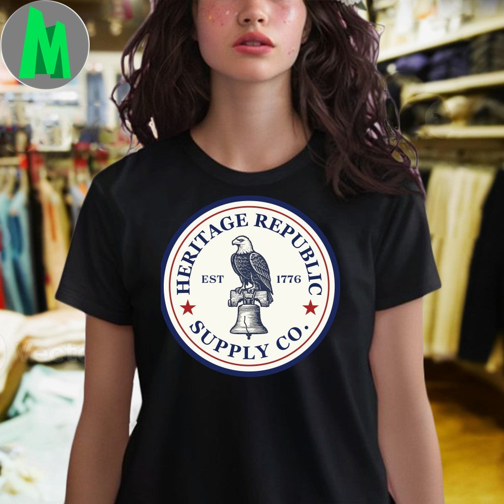 Heritage Republic Supply Co Est. 1776 Eagle Liberty Bell Logo T-Shirt