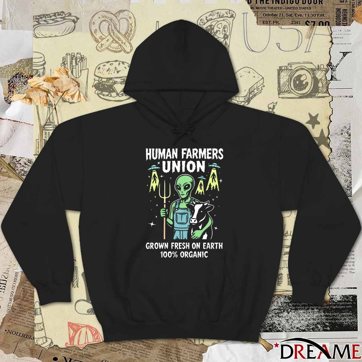 Human Farmers Union And Grown Fresh On Earth 100% Organic Alien t-shirt