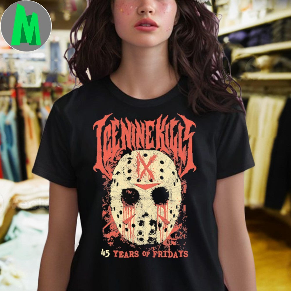 Ice Nine Kills Jason Voorhees Mask 45 Years of Fridays Horror Metalcore T-Shirt