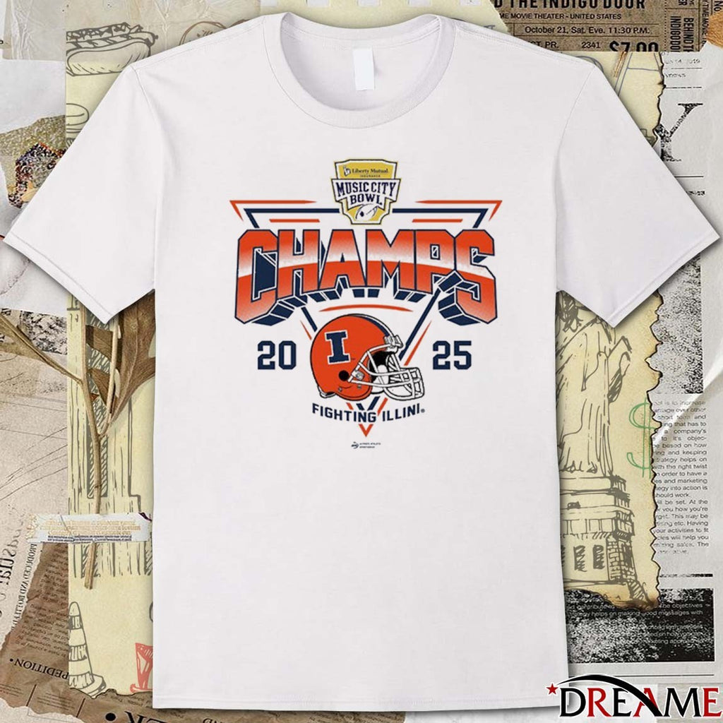 Illinois Fighting Illini 2025 Liberty Mutual Music City Bowl Champions Helmet t-shirt