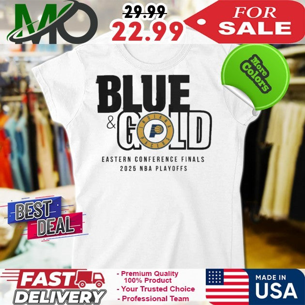 Indiana Pacers 2025 Eastern Conference Finals Blue & Gold T-Shirt