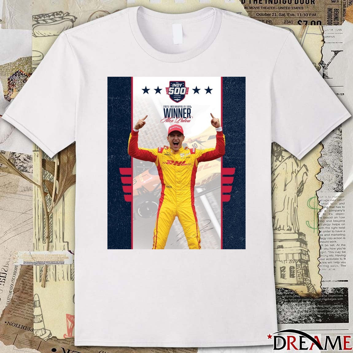 Indy 500 2025 Indianapolis 500 Winner Alex Palou Signature Poster t-shirt