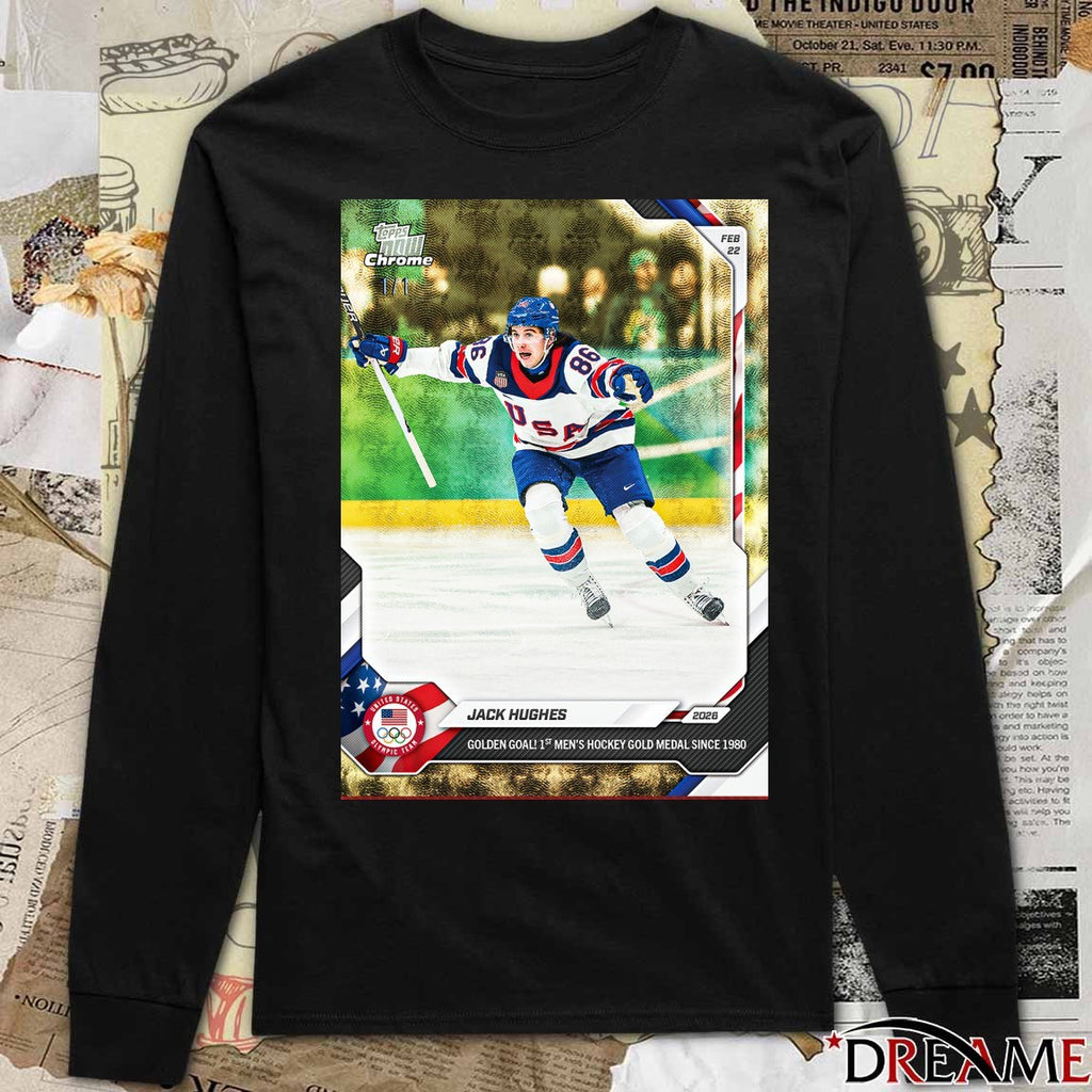 Jack Hughes Golden Goal 1st Men’s Hockey Gold Medal Since 1980 Topps Now Chrome t-shirt