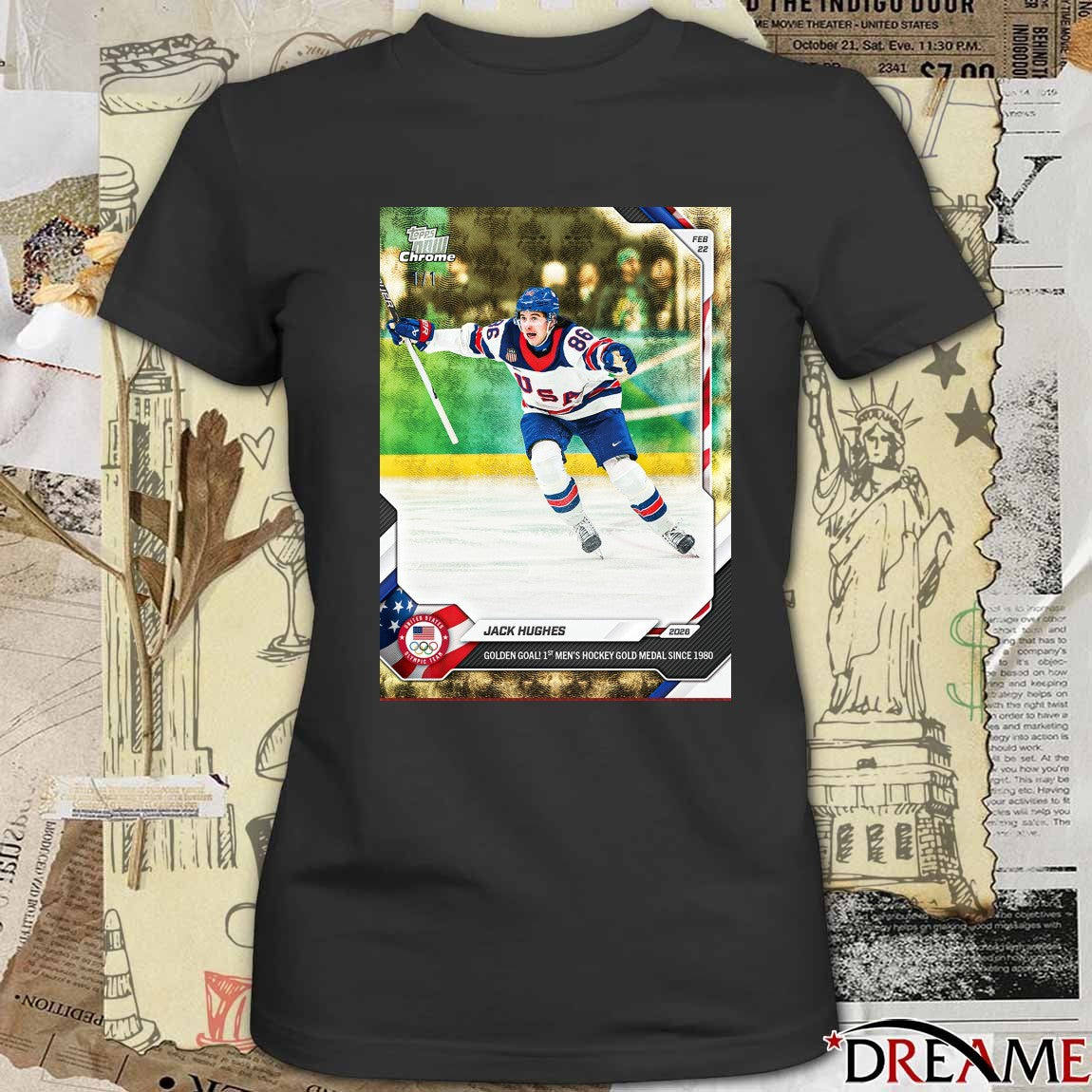 Jack Hughes Golden Goal 1st Men’s Hockey Gold Medal Since 1980 Topps Now Chrome t-shirt