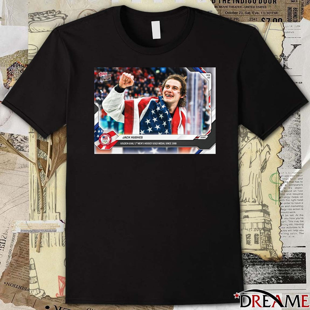 Jack Hughes Golden Goal 1st Men’s Hockey Gold Medal Since 1980 Topps t-shirt