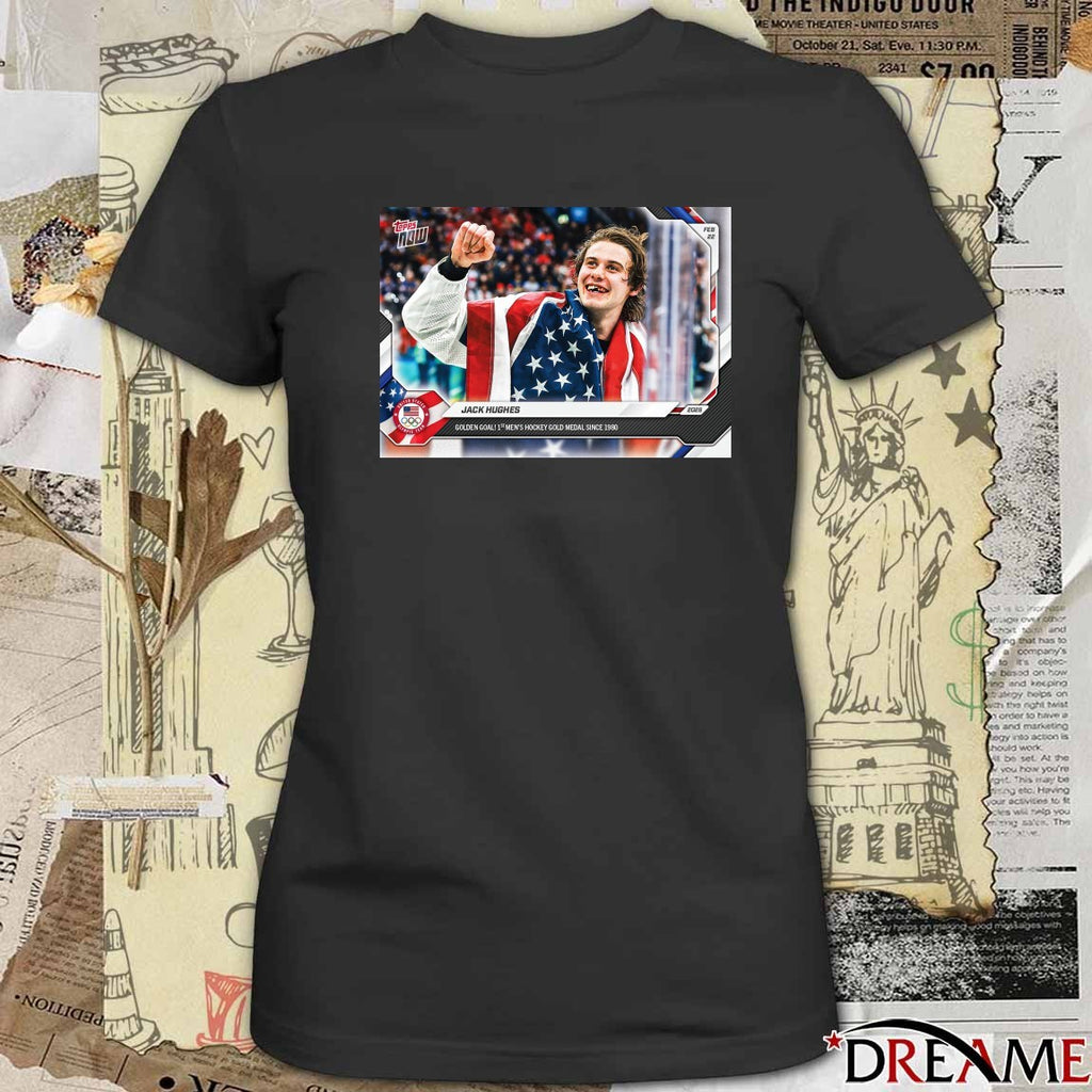 Jack Hughes Golden Goal 1st Men’s Hockey Gold Medal Since 1980 Topps t-shirt