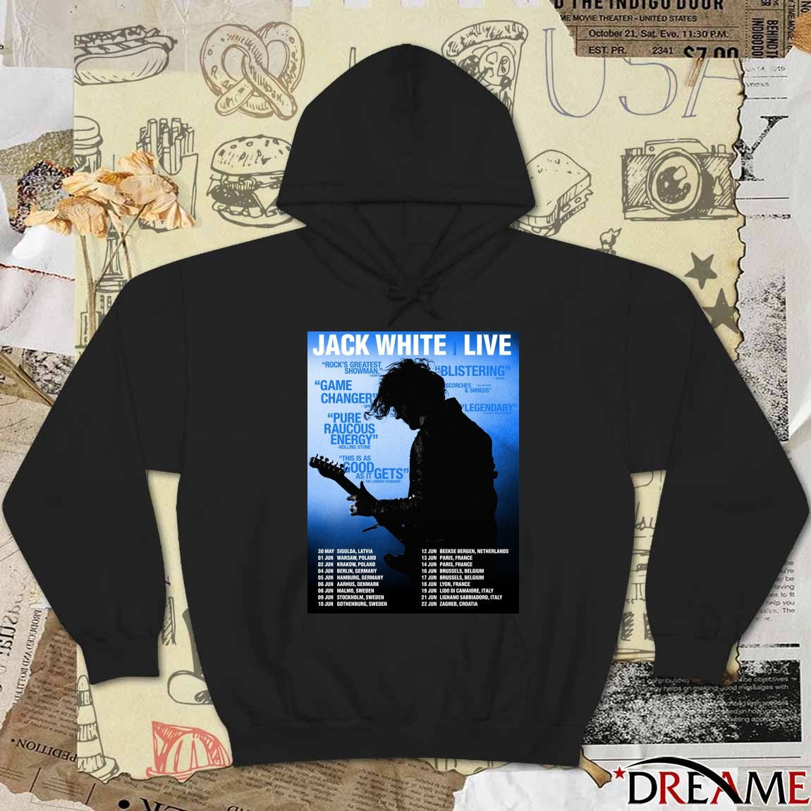 Jack White Europe Tour 2026 May and June Warsaw, Berlin, Paris, and Stockholm Poster t-shirt