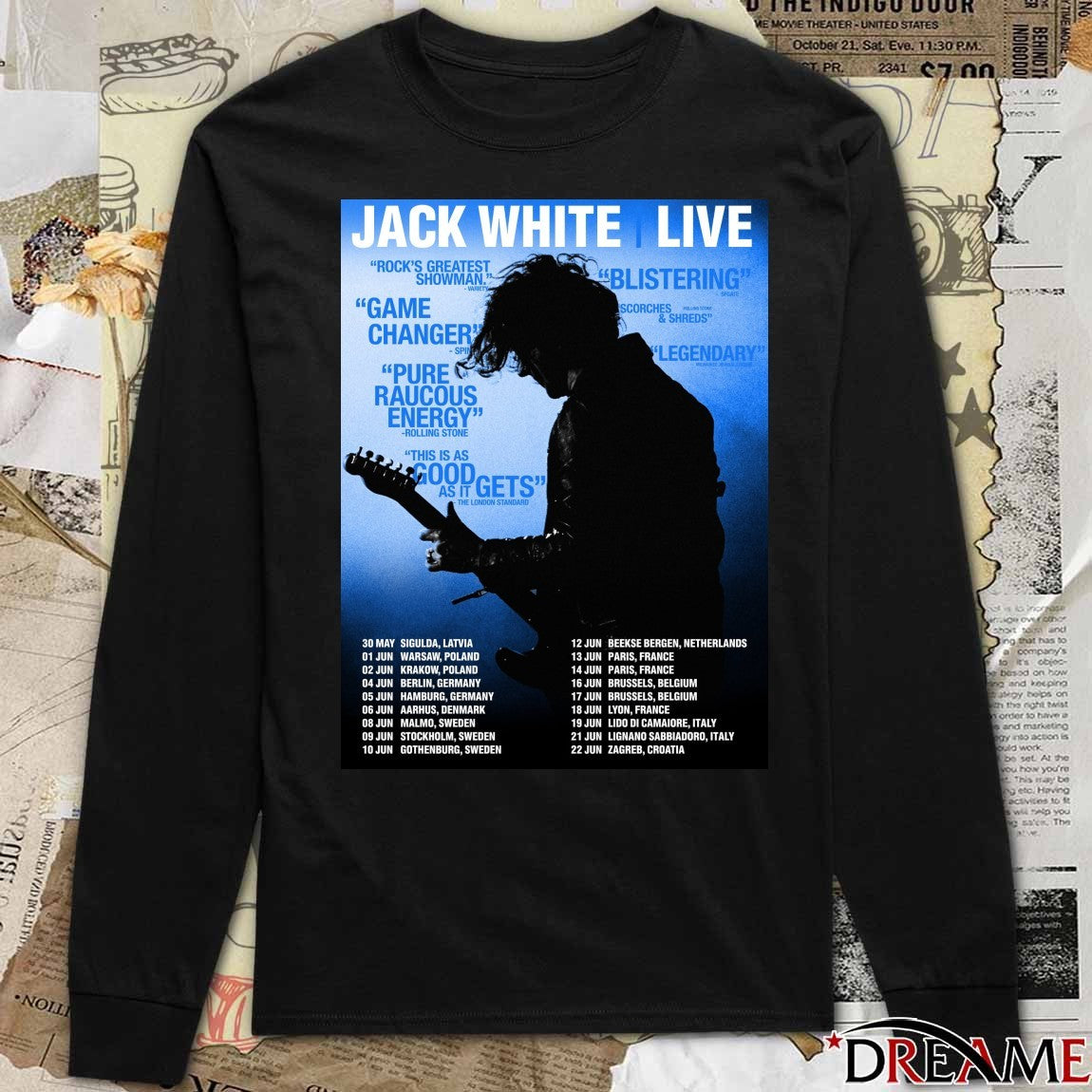 Jack White Europe Tour 2026 May and June Warsaw, Berlin, Paris, and Stockholm Poster t-shirt