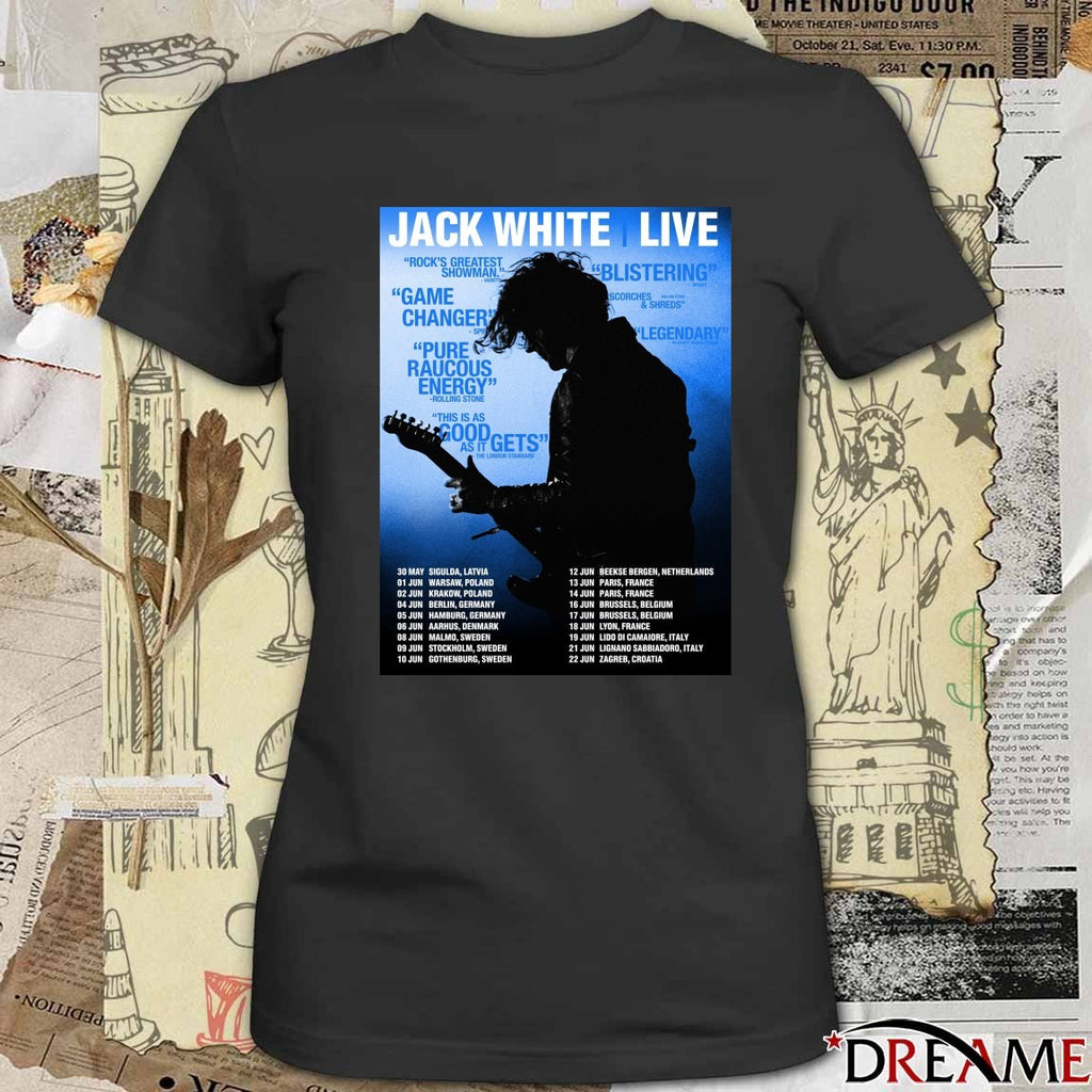 Jack White Europe Tour 2026 May and June Warsaw, Berlin, Paris, and Stockholm Poster t-shirt