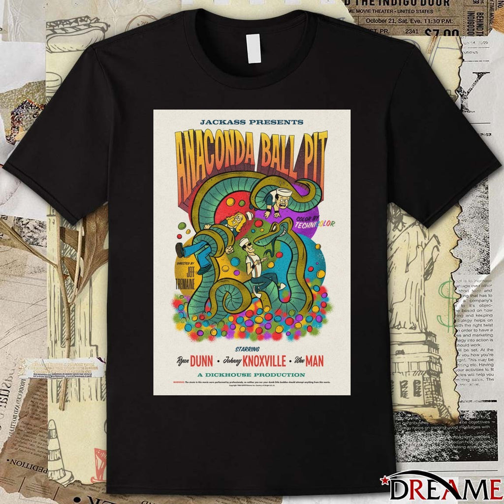 Jackass Presents Anaconda Ball Pit Ryan Dunn, Johnny Knoxville, and Wee Man Poster t-shirt