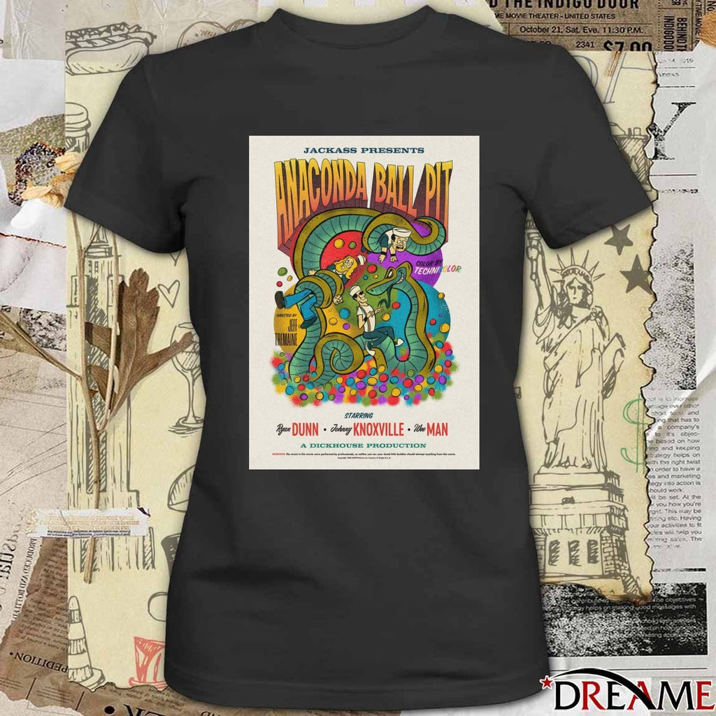 Jackass Presents Anaconda Ball Pit Ryan Dunn, Johnny Knoxville, and Wee Man Poster t-shirt