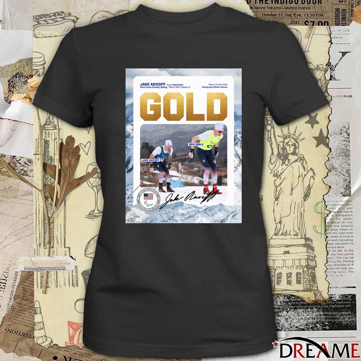 Jake Adicoff and Reid Goble Para Cross-Country Skiing Men’s 10km Classic VI Gold Medal Signature Poster t-shirt