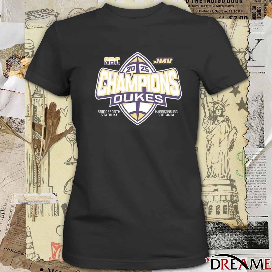 James Madison Dukes 2025 Sun Belt Football Champions Bridgeforth Stadium Harrisonburg Virginia t-shirt