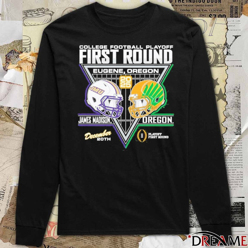 James Madison Dukes Football 2025 College Football Playoffs 1st Round Match-Up Dec 20 Eugene OR Helmets t-shirt