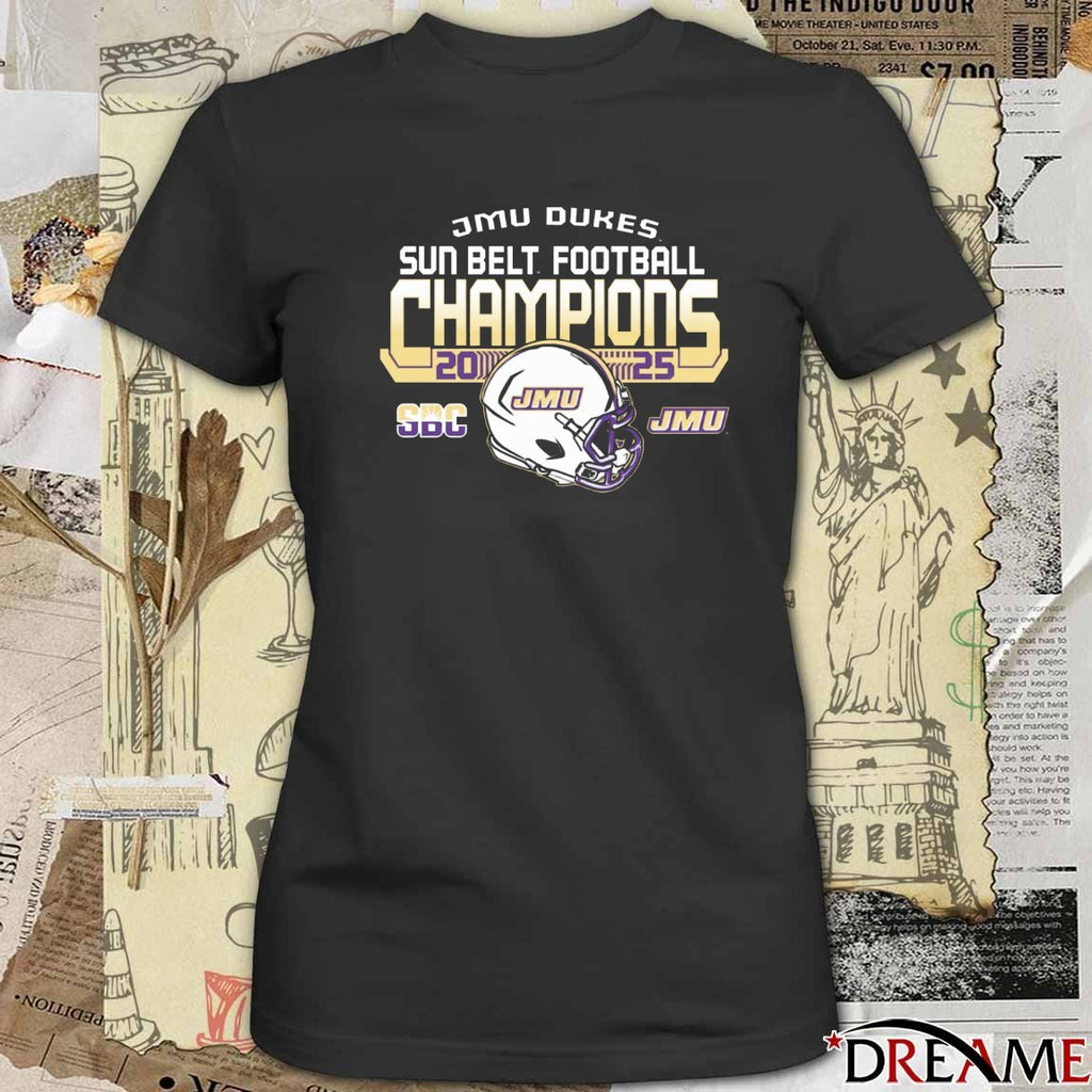 James Madison University Dukes Football 2025 Sun Belt Champions Helmet t-shirt