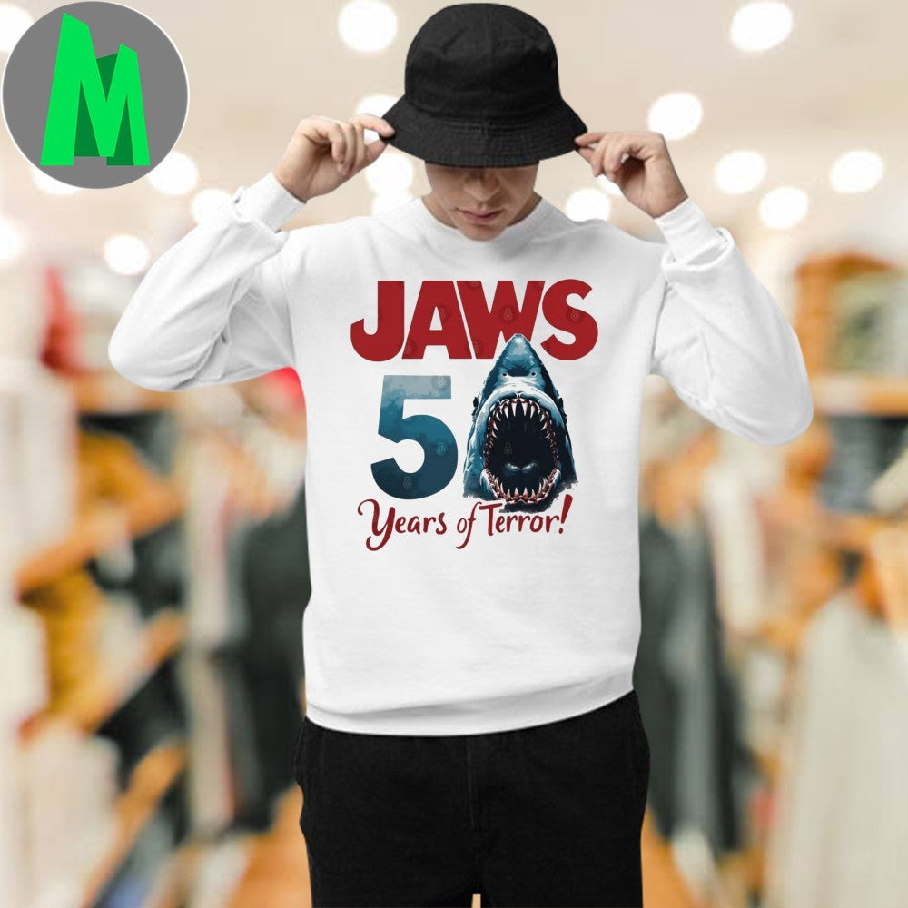 Jaws 50 Years of Terror! Anniversary Movie T-Shirt