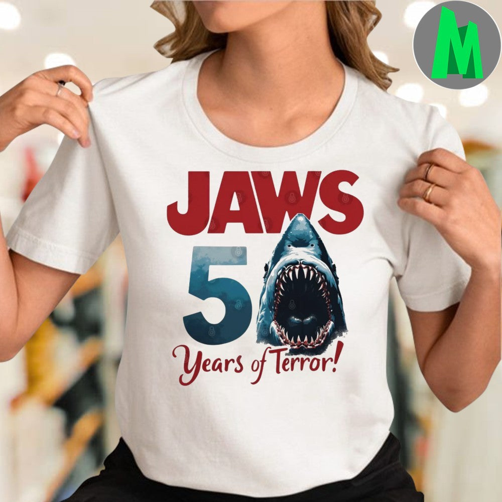 Jaws 50 Years of Terror! Anniversary Movie T-Shirt
