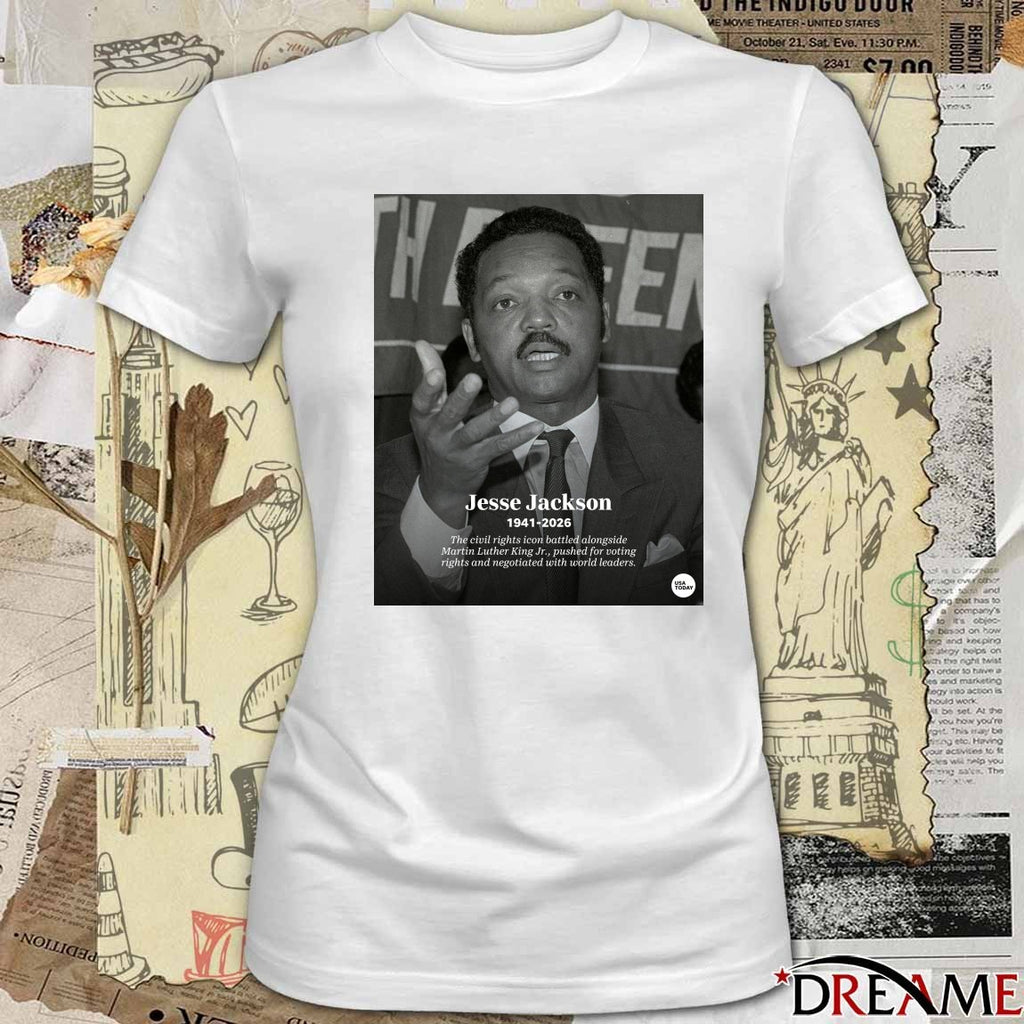 Jesse Jackson 1941-2026 The Civil Rights Icon Battled Alongside Martin Luther King Jr. Pushed For Voting Rights And Negotiated With World Leaders t-shirt