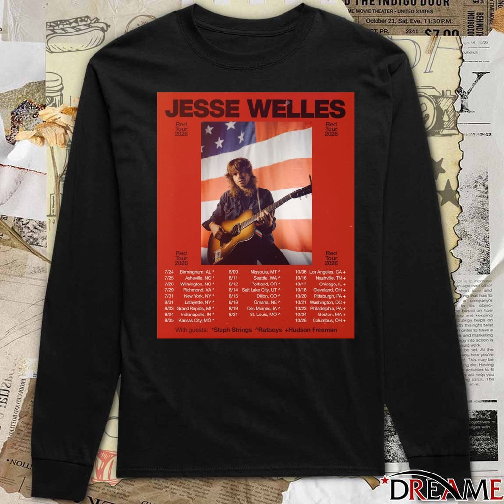 Jesse Welles Red Tour 2026 With Guests Steph Strings Ratboys Hudson Freeman Poster t-shirt