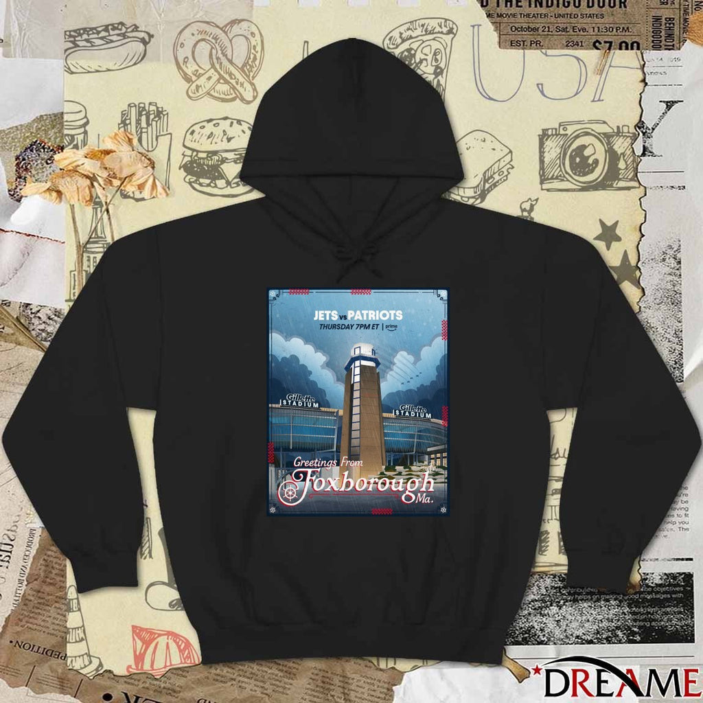 Jets vs. Patriots Greetings From Foxborough Ma Gillette Stadium 2025 Poster t-shirt