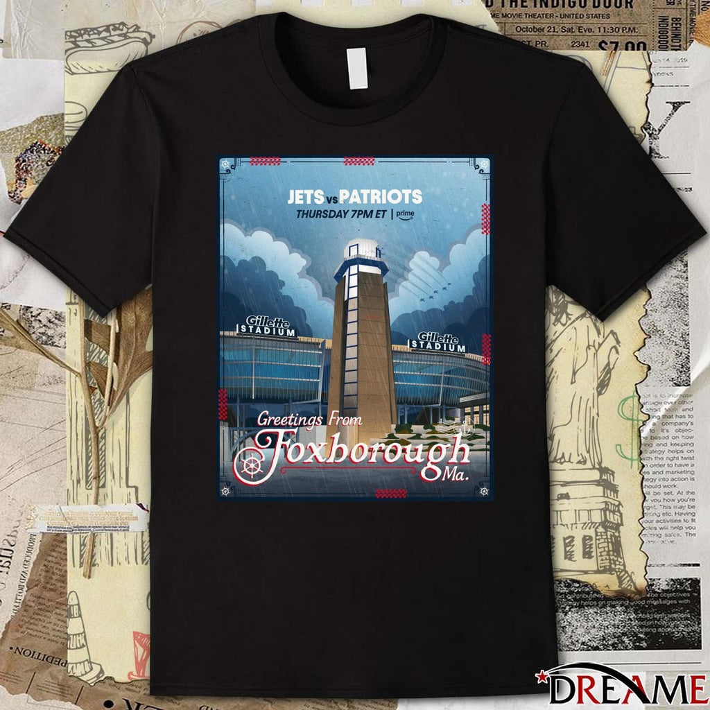 Jets vs. Patriots Greetings From Foxborough Ma Gillette Stadium 2025 Poster t-shirt