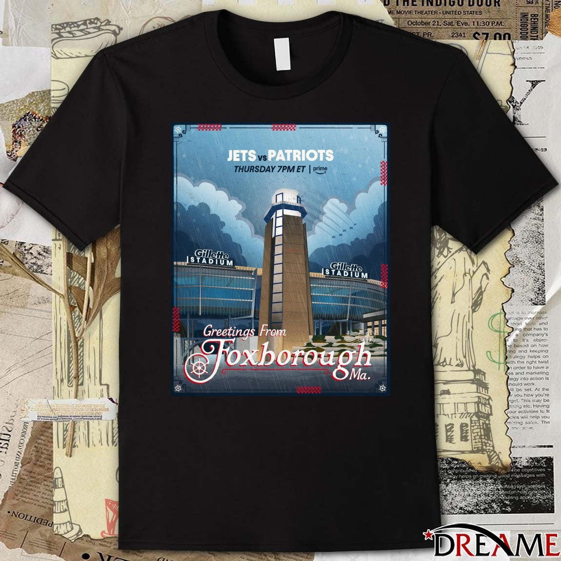 Jets vs. Patriots Greetings From Foxborough Ma Gillette Stadium 2025 Poster t-shirt