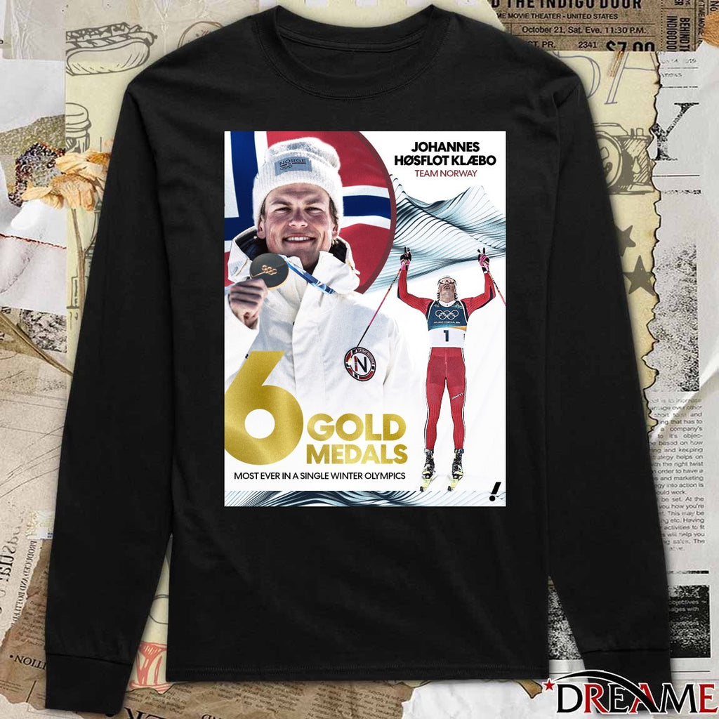 Johannes Høsflot Klæbo Team Norway 6 Gold Medals Most Ever In A Single Winter Olympics Poster t-shirt