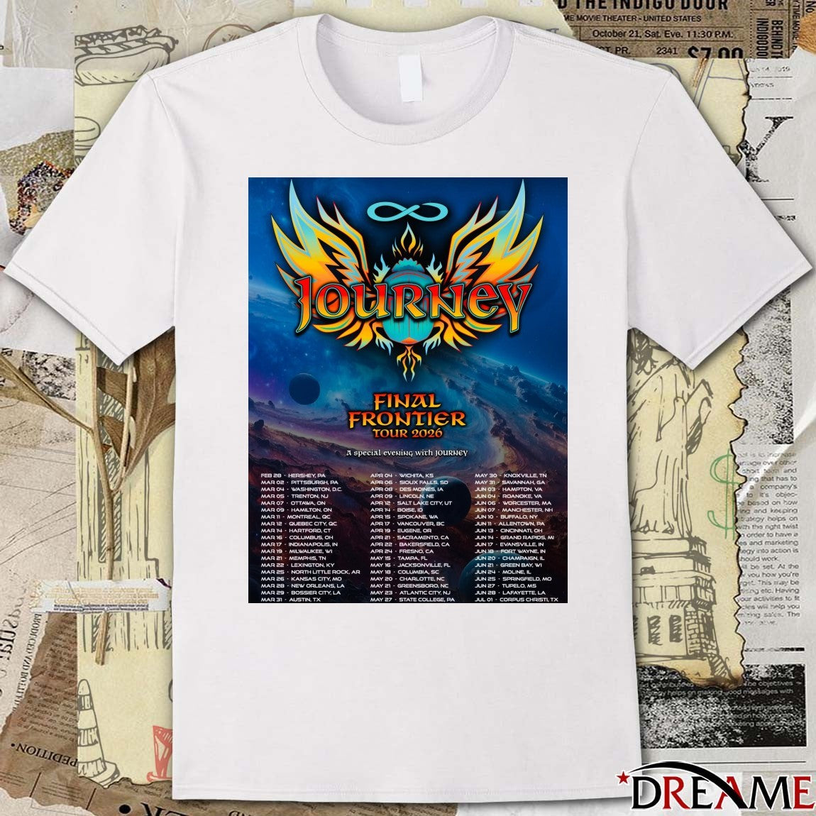 Journey Final Frontier Tour 2026 A Special Evening With Journey Poster February 28 to July 1, 2026 Poster t-shirt