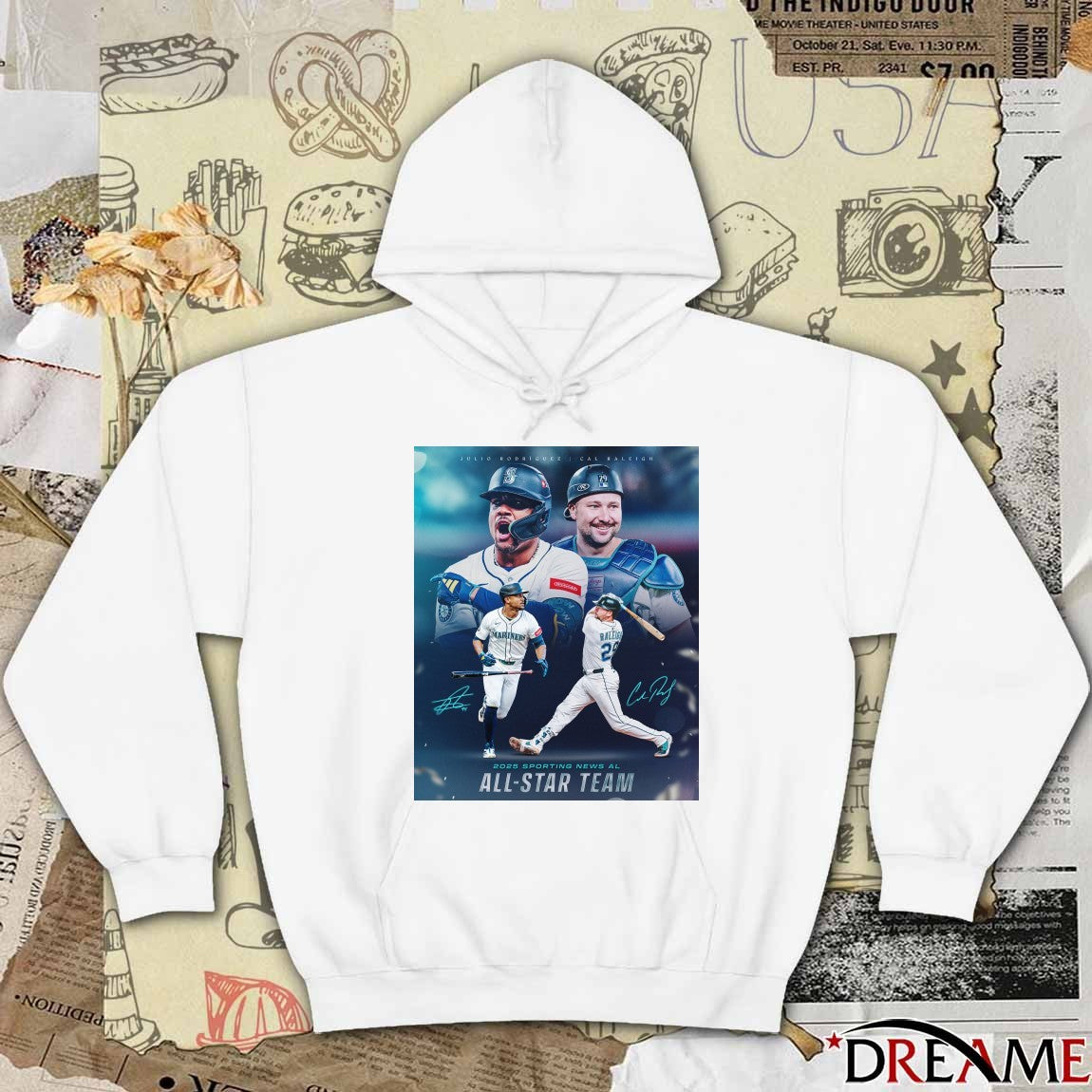 Julio Rodriguez And Cal Raleigh Seattle Mariners 2025 Sporting News AL All-Star Team Signatures Poster t-shirt